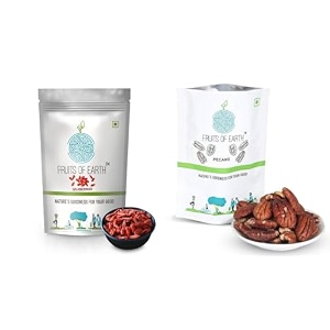 fruits of earth premium combo - jumbo pecan nut kernels 250g amp dried goji berries 250g  high in fiber amp boost immunity  nutritious nuts amp berries  real fruits  gluten free