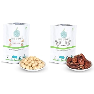 fruits of earth premium combo - jumbo pecan nut kernels 250g amp natural jambo hazelnut kernels 250g  high in fiber amp boost immunity  real nuts  gluten amp salt free