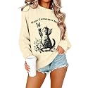FRYAID Cat Sweatshirt Women Funny Black Cat Graphic Sweater Casual Cat Crewneck Holiday Long Sleeve Hoodie Pullover Top