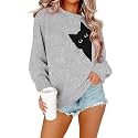FRYAID Cat Sweatshirt Women Funny Black Cat Graphic Sweater Casual Cat Crewneck Holiday Long Sleeve Hoodie Pullover Top