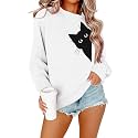 FRYAID Cat Sweatshirt Women Funny Black Cat Graphic Sweater Casual Cat Crewneck Holiday Long Sleeve Hoodie Pullover Top