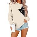 FRYAID Cat Sweatshirt Women Funny Black Cat Graphic Sweater Casual Cat Crewneck Holiday Long Sleeve Hoodie Pullover Top