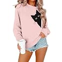 FRYAID Cat Sweatshirt Women Funny Black Cat Graphic Sweater Casual Cat Crewneck Holiday Long Sleeve Hoodie Pullover Top