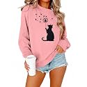 FRYAID Cat Sweatshirt Women Funny Black Cat Graphic Sweater Casual Cat Crewneck Holiday Long Sleeve Hoodie Pullover Top