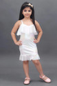 FT fashion Girls Midi/Knee Length Festive/Wedding Dress (White, Sleeveless)