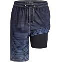 FT FENTENG Mens Swim Trunks with Compression Liner 9" Big and Tall Board Shorts 2 in 1 Quick Dry Long Swimwear Bathing Suits