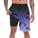 FT FENTENG Mens Swim Trunks with Compression Liner 9" Big and Tall Board Shorts 2 in 1 Quick Dry Long Swimwear Bathing Suits
