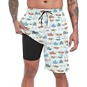 FT FENTENG Mens Swim Trunks with Compression Liner 9" Big and Tall Board Shorts 2 in 1 Quick Dry Long Swimwear Bathing Suits