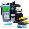 FTTH Fiber Optic Cold Connection Assembly Termination Tools Kit Bag with Visual Fault Locator Fiber Cleaver SC FC Connector Optical Power Meter Finder Cable Tester Stripper Tool Dust Free Paper
