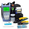 FTTH Fiber Optic Cold Connection Assembly Termination Tools Kit Bag with Cable Tester Stripper Tool Visual Fault Locator FC-6S Fiber Cleaver SC FC Connector Optical Power Meter FinderDust Free Paper
