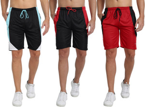 ftx pack of 3 color block men black red regular shorts