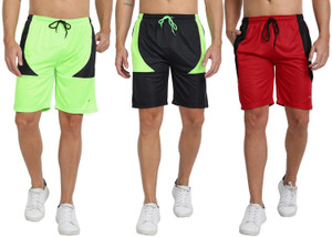 ftx pack of 3 color block men green black red regular shorts