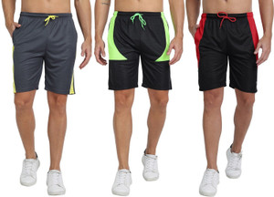 ftx pack of 3 color block men grey black regular shorts