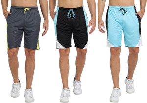 ftx pack of 3 color block men grey blue black regular shorts