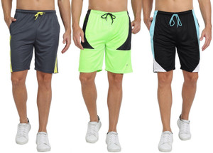 ftx pack of 3 color block men grey green black regular shorts