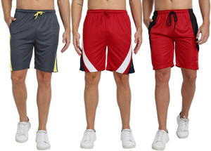 ftx pack of 3 color block men grey red regular shorts