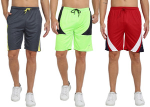 ftx pack of 3 color block men multicolor regular shorts