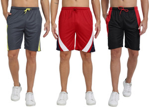 ftx pack of 3 color block men multicolor regular shorts