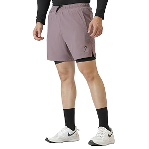 fuaark double layer 2 in 1 sports shorts with inner tights for men gym tight short with pocket