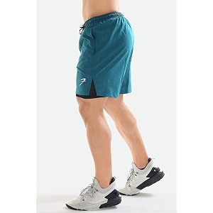 fuaark double layer 2 in 1 sports shorts with inner tights for men gym tight short with pocket