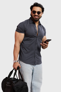 FUAARK Men Self Design Casual Grey Shirt