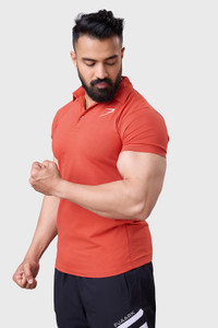 FuaarK Solid Men Polo Neck Orange T-Shirt