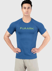 FuaarK Typography Men Round Neck Blue T-Shirt