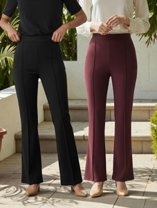 FUBACK Flared Women Maroon Black Trousers