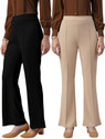 FUBACK Regular Fit Women Black Beige Trousers