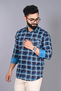 fubar men slim fit checkered casual shirt