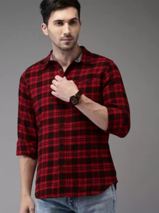 fubar men slim fit checkered casual shirt