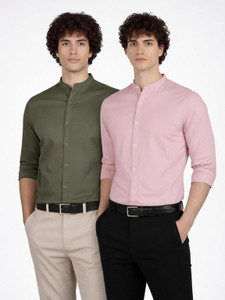 FUBAR Men Solid Casual Green Pink Shirt