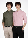 FUBAR Men Solid Casual Green Pink Shirt