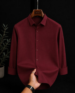 FUBAR Men Solid Casual Maroon Shirt