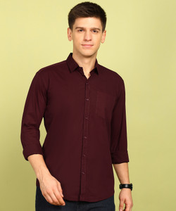 FUBAR Men Solid Formal Maroon Shirt
