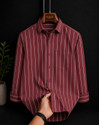 FUBAR Men Striped Casual Maroon Shirt