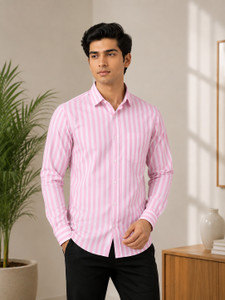 FUBAR Men Striped Casual Pink Shirt