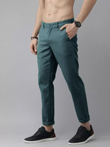 fubar slim fit men green trousers