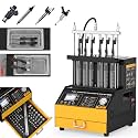 Fuel Injector Cleaner and Tester Machine, 6 Cylinder Fuel System Injection Cleaning Tester with 9 Types Adapter, 3 Cleaning & 12 Testing Functions for GDl,EFI,FSI, 0-40ms Pulse Settings, 0.1ms Step