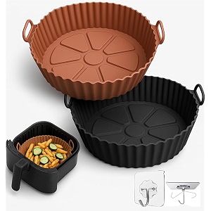 fuelbyte silicone air fryer accessories set  2 pcs reusable air fryer basket amp baking tray  non-stick silicone liners amp cake moulds for roasting frying amp baking