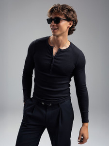 FUGAZEE Solid Men Henley Neck Black T-Shirt