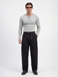 FUGAZEE Solid Men Henley Neck Grey T-Shirt
