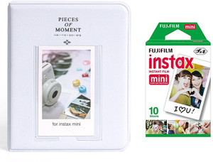 fujifilm instax mini 10x1 instant film with 64-sheets clay white album for mini film roll