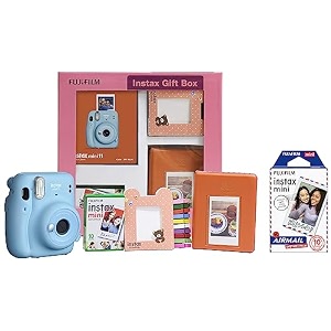 fujifilm instax mini 11 instant camera sky blue gift box with 10 shots amp fujifilm instax mini airmail film multicolor pack of 10