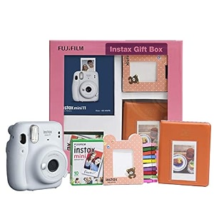 fujifilm instax mini 11 instant camera ice white gift box with 10 shots