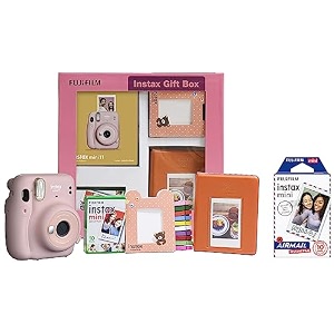 fujifilm instax mini 11 instant camera blush pink gift box with 10 shots amp fujifilm instax mini airmail film multicolor pack of 10