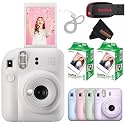 Fujifilm Instax Mini 12 Instant Camera Clay White with Sandisk 32 GB USB Flash Drive + 40 Sheets Fujifilm Instax Mini Film Bundle, Sunshine Photo Microfiber Cleaning Cloth Included...