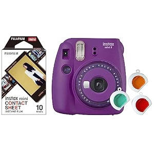 fujifilm instax mini 9 instant camera clear purple amp instax mini contact film- 10 exposures