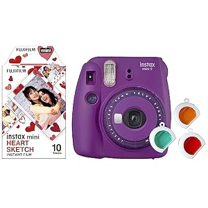 fujifilm instax mini 9 instantcamera clear purple amp instax mini film heart sketch