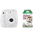 Fujifilm Instax Mini 9 Instant Camera (Smokey White) &amp; Instax Mini Single Pack 10 Sheets Instant Film for Fuji Instant Cameras